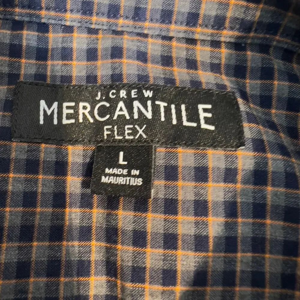 J. Crew Mercantile Flex Button Down Shirt Men's L Blue Orange Check Long Sleeve